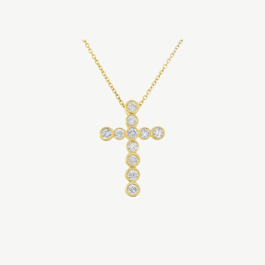 Bezel-Set Diamond Cross Necklace