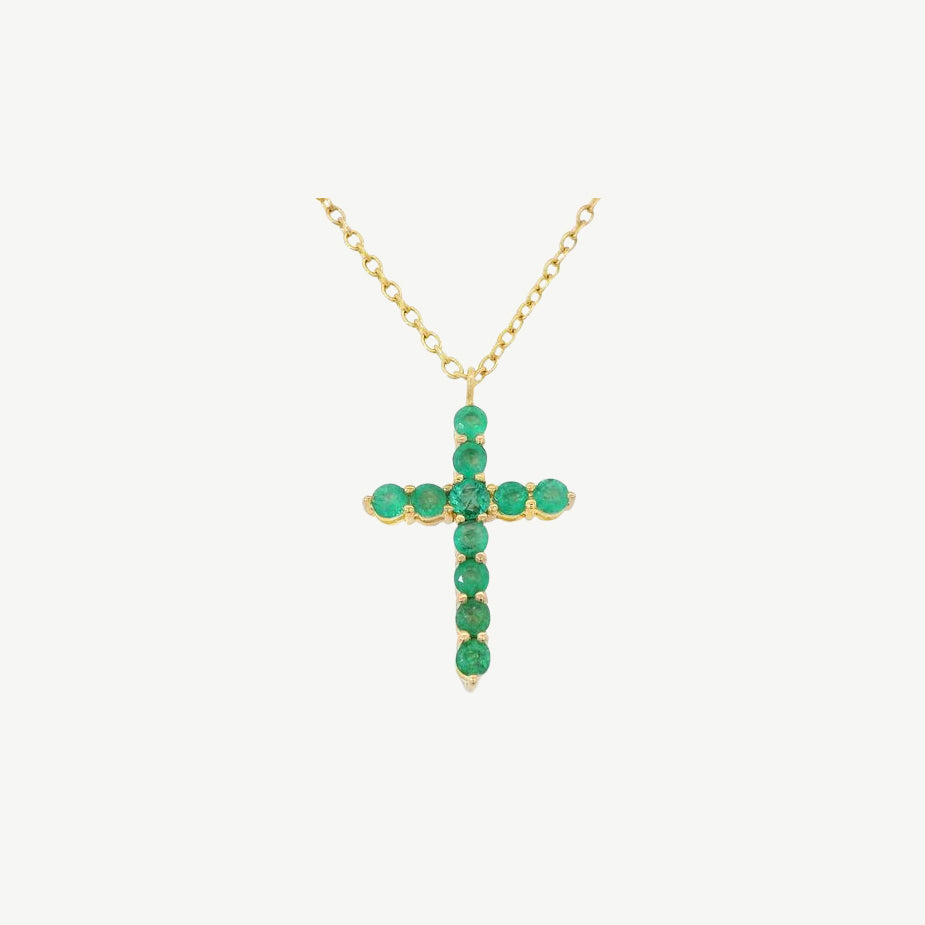 50/50 Emerald/Diamond Reversible Cross Necklace