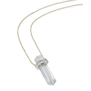 Sterling silver crystal quartz pendant necklace with raw diamond band.