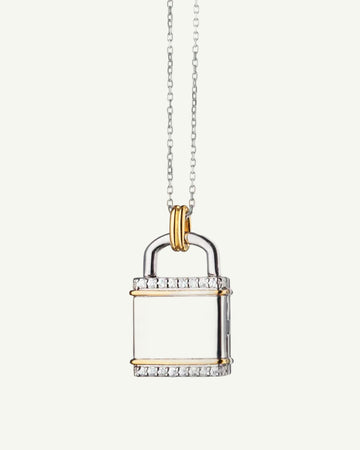 Sterling Silver & 18K Yellow Gold White Sapphire Padlock Locket – 0.30 CTW