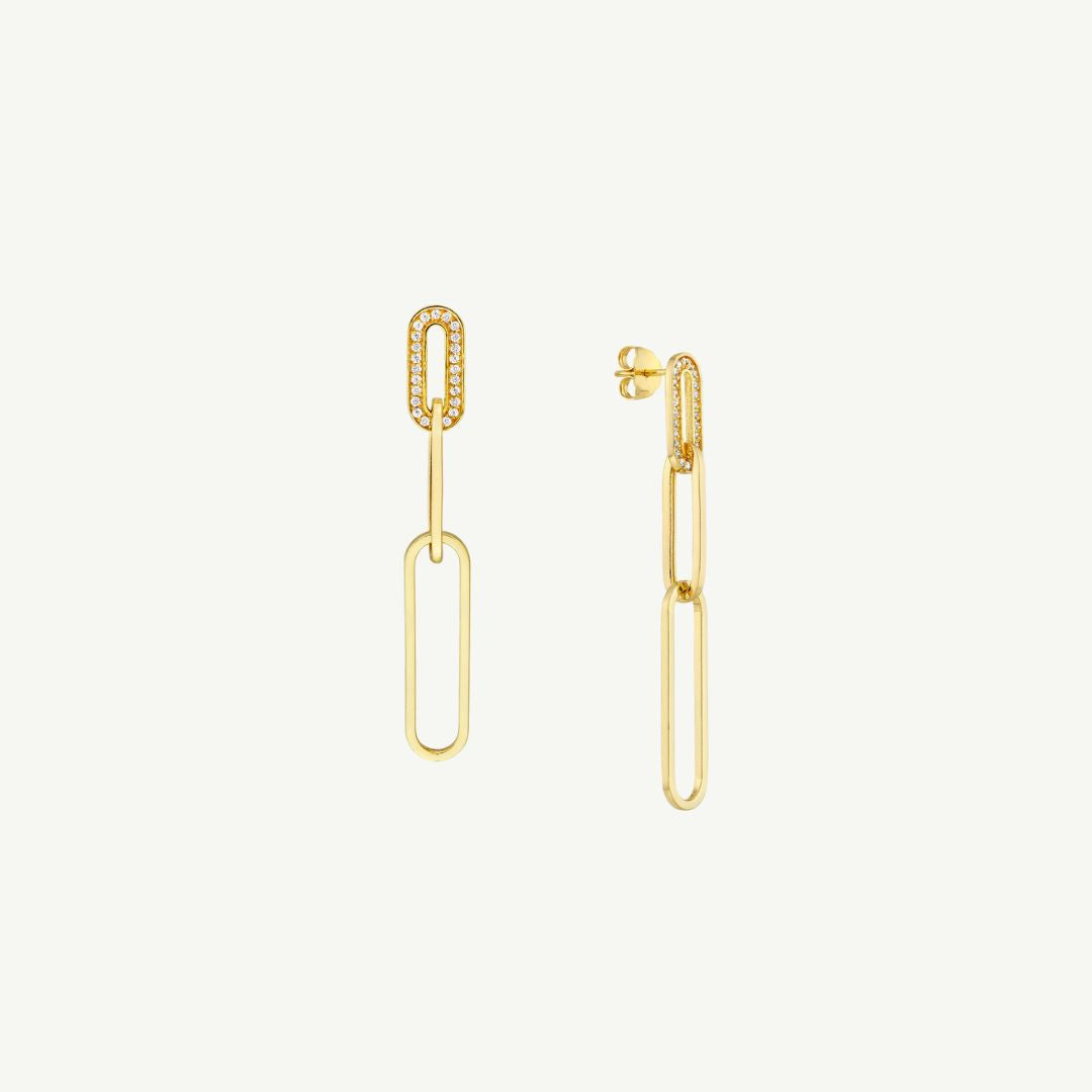 14k Yellow Gold Triple Paperclip Diamond Earrings