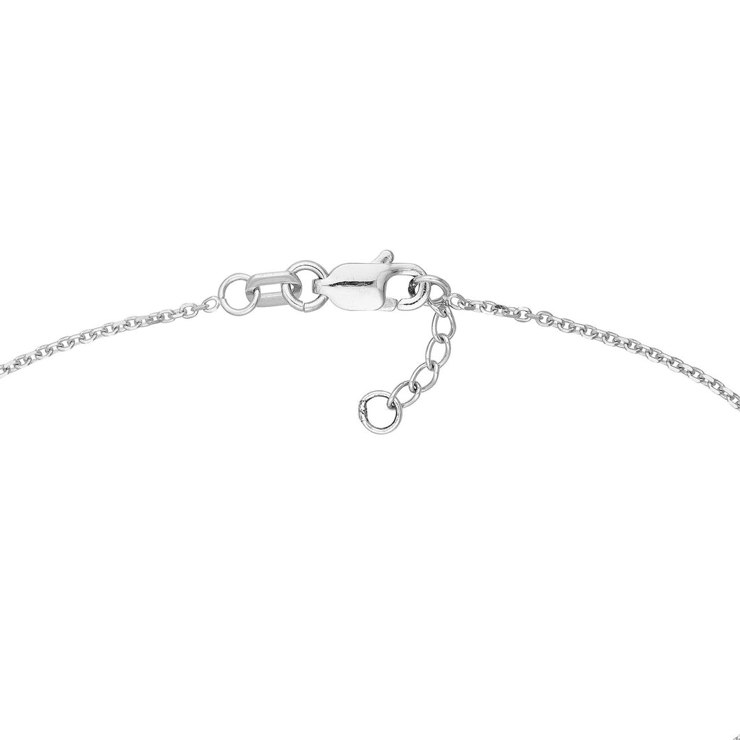 close up of the bracelet clasp in white gold