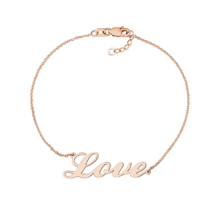 rose gold cursive love adjustable bracelet