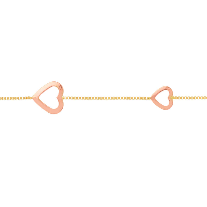 Two-Tone Open Heart on Box Chain Bracelet