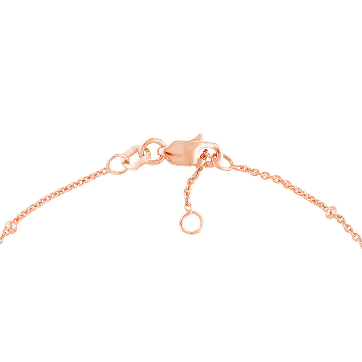 close up of the bracelet clasp in rose gold