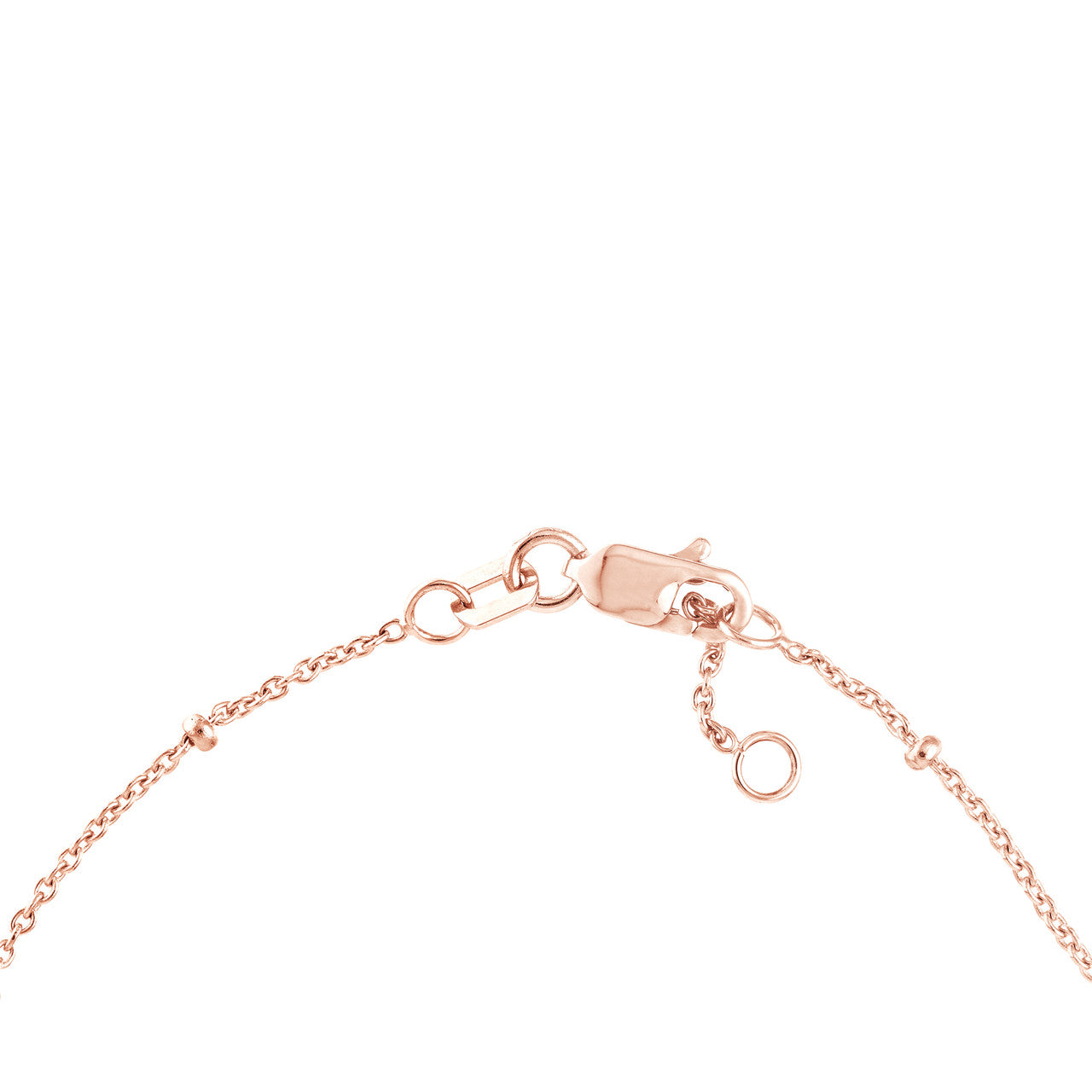 close up of the bracelet clasp in rose gold with beaded chain