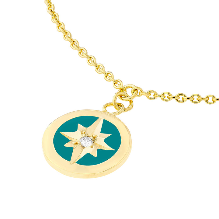 Turquoise Enamel Star Medallion Necklace