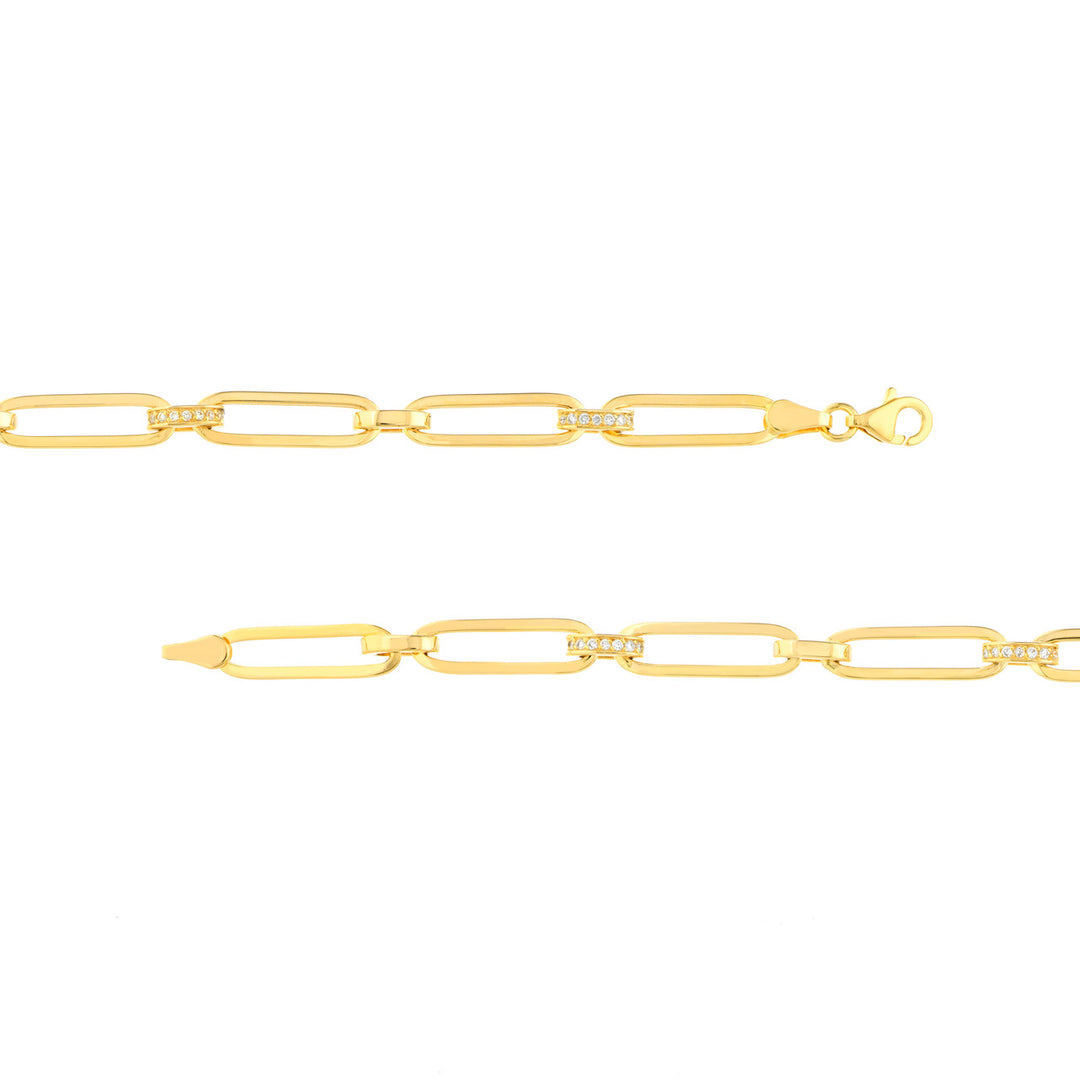 Pave Diamond Accented Paper Clip Chain Bracelet