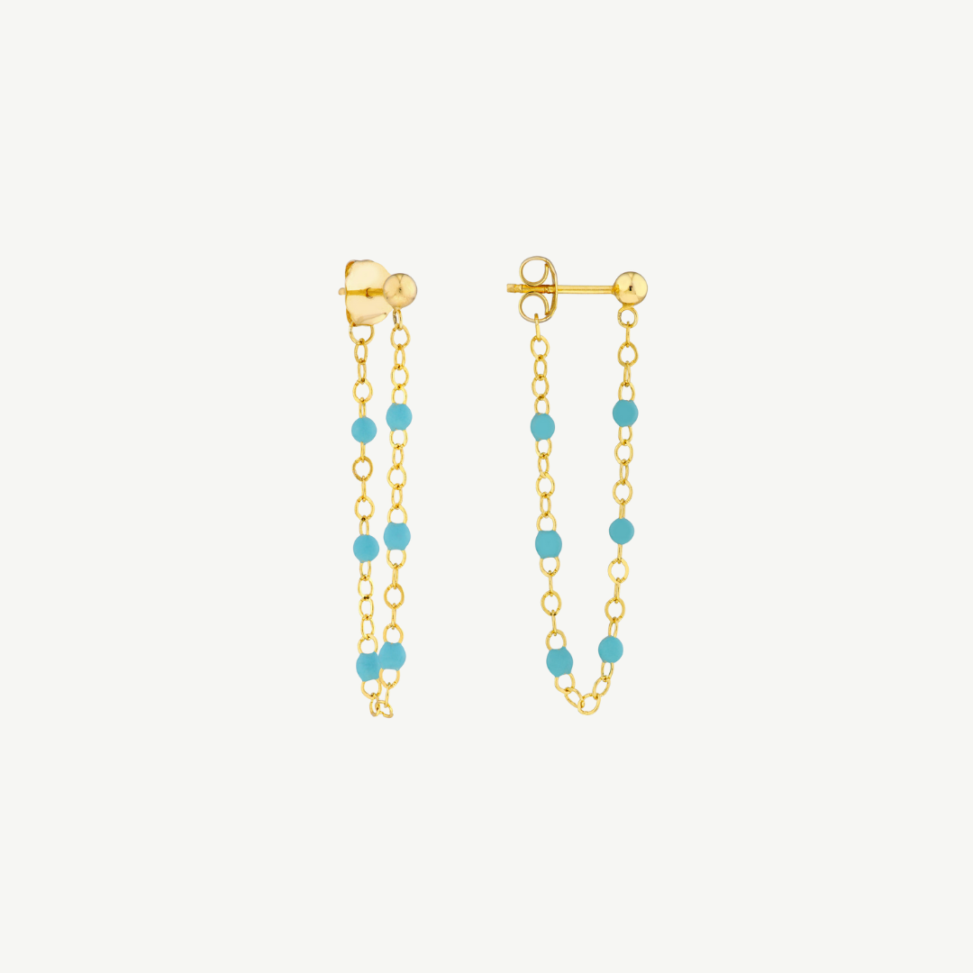 Turq Enamel Bead Front to Back Earrings