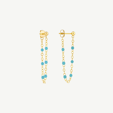 Turq Enamel Bead Front to Back Earrings