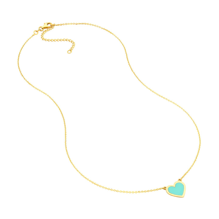 Light Turquoise Enamel Bezel Heart Necklace