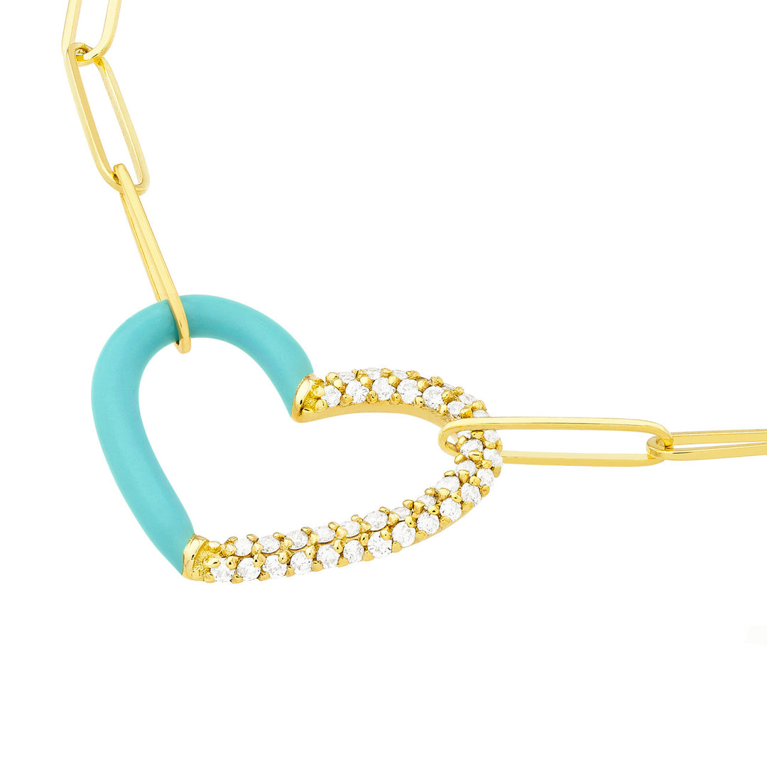 50/50 Lt. Turquoise Enamel Diamond Heart Necklace