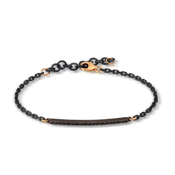 Mano J Titanium & 9K Rose Gold Black Diamond ID Bar Bracelet
