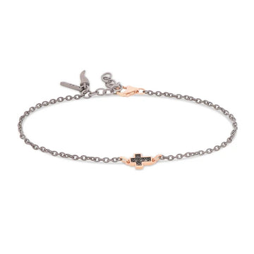 Mano J Titanium & 9K Gold Black Diamond Cross Bracelet