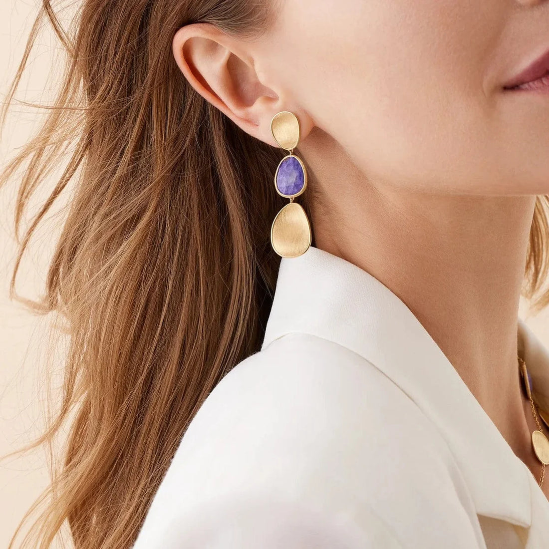 Marco Bicego 18k Yellow Gold Three-Drop Charoite Earrings