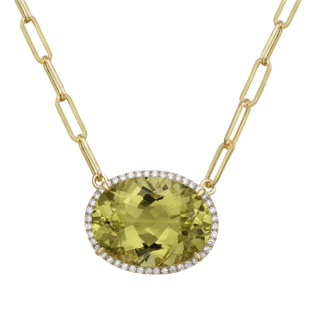 14K Yellow Gold Necklace with gold green quartz