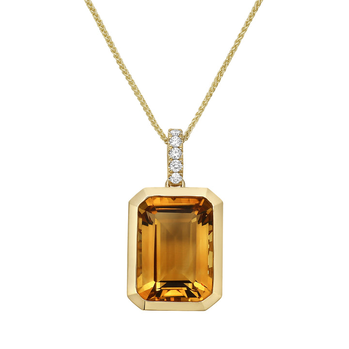 14K Yellow Gold Citrine Pendant with Delicate Diamond Accents