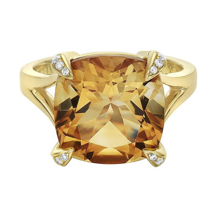 Radiant 14K Yellow Gold Citrine Ring with Diamond Accents
