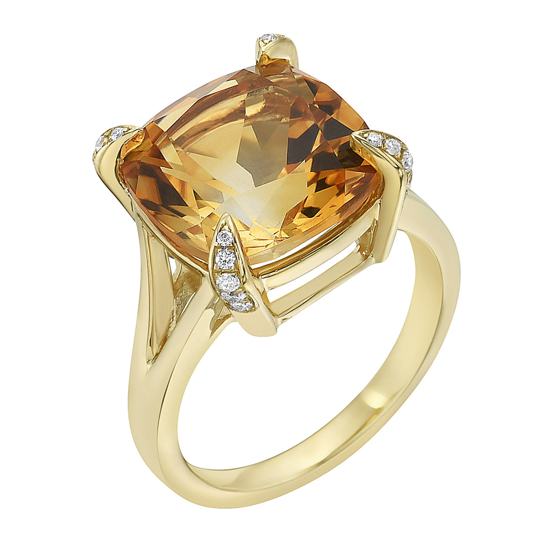 Radiant 14K Yellow Gold Citrine Ring with Diamond Accents
