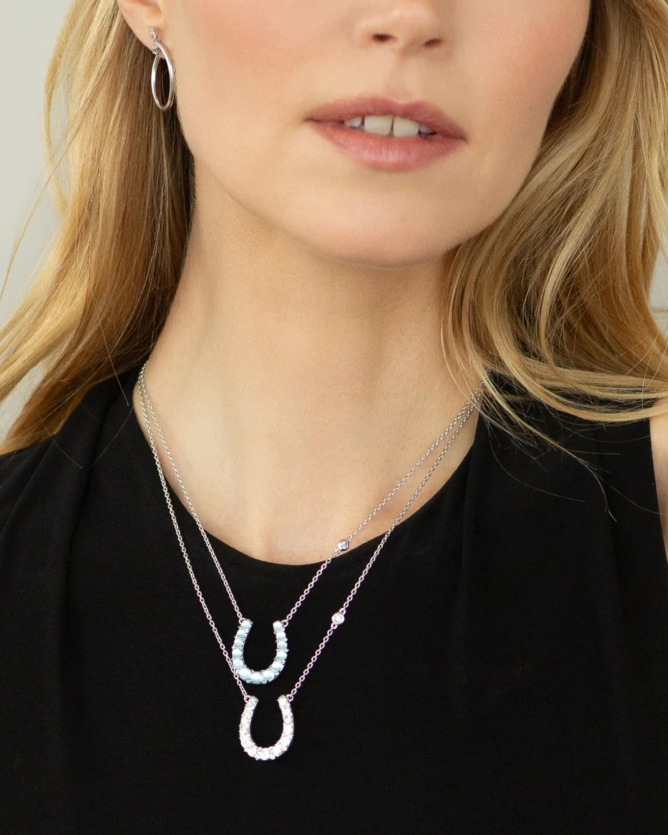 Monica Rich Kosann-Sterling Silver Blue Topaz, Mother-of-Pearl & Blue Sapphire Horseshoe Charm Necklace