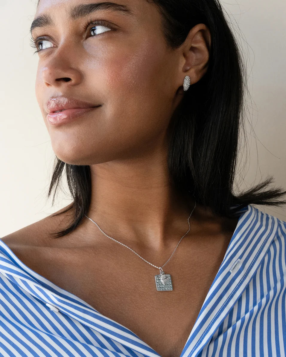Monica Rich Kosann-"She is Fierce" Sterling Silver Necklace with Sapphire