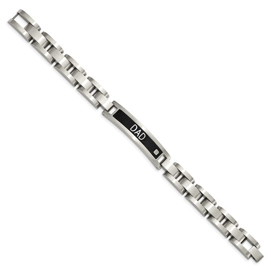 Chisel Stainless Steel Brushed Black IP-plated with CZ DAD 8.75 inch Bracelet and 24 inch Necklace Set