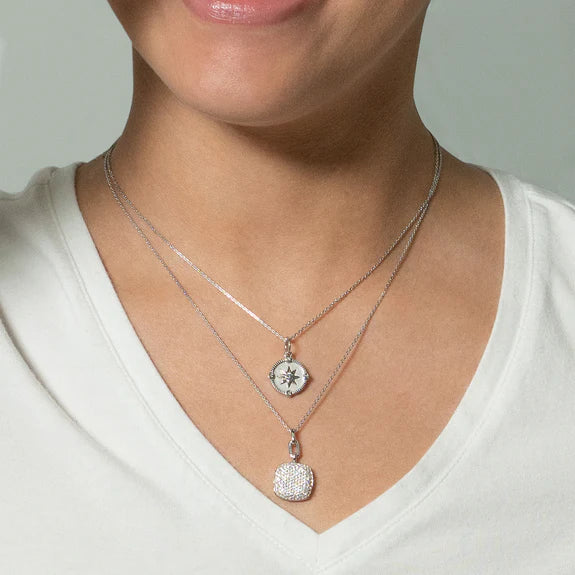 Slim "Rae" Sterling Silver Locket Necklace
with White Sapphires