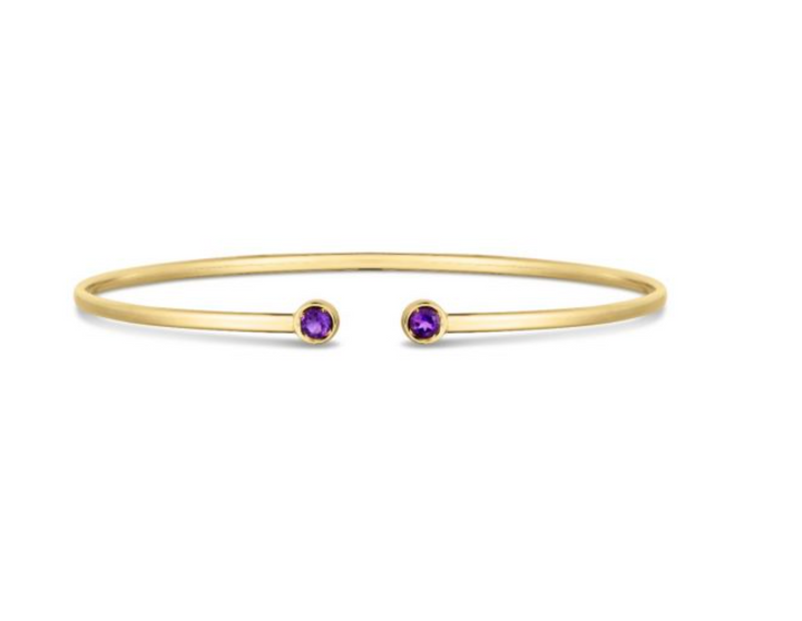 Gemstone Open Cuff Bangle with amethyst purple gems