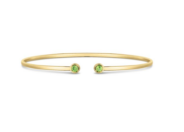 Gemstone Open Cuff Bangle with light green gems