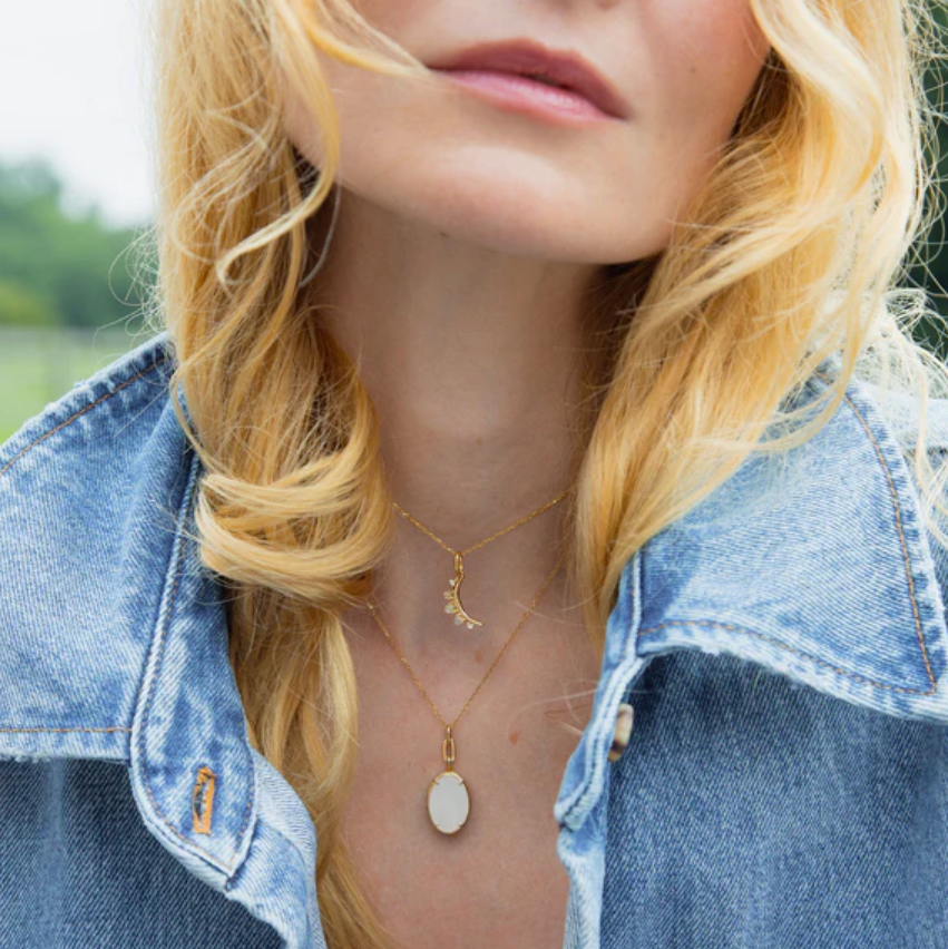 "Elle" Stone Slim Gold Locket Necklace