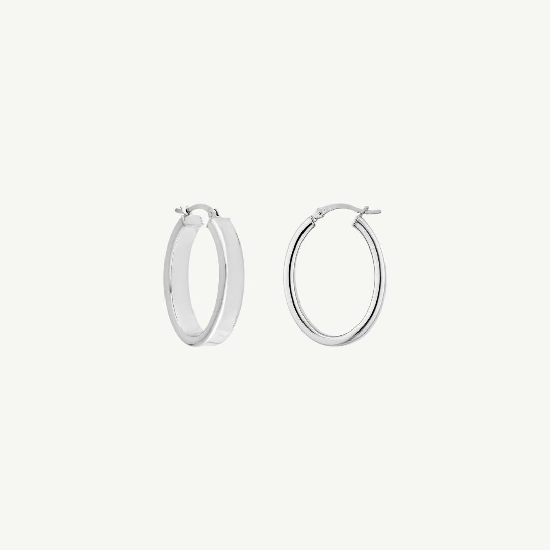 Sterling Silver Satin Oval Hoop Earrings