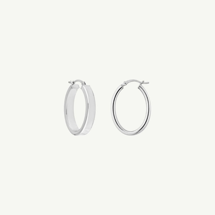 Sterling Silver Satin Oval Hoop Earrings