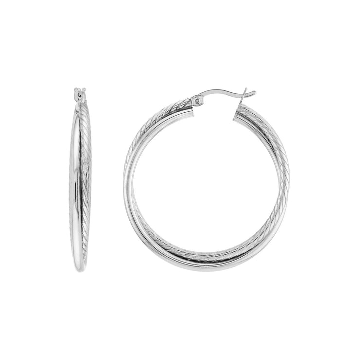 Sterling Silver Polished and Twisted Double Hoop Earrings