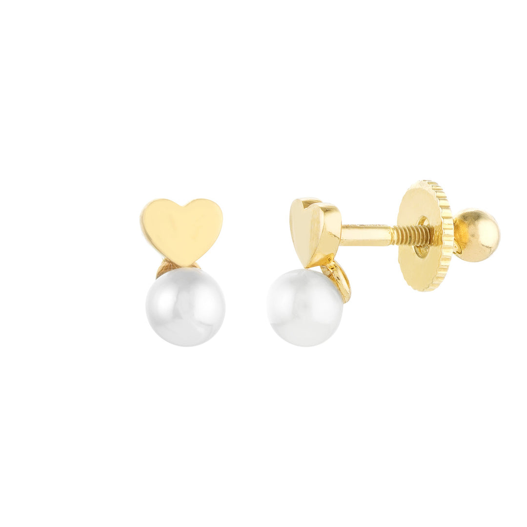 Child's Screw Back Heart and Pearl Stud Earrings