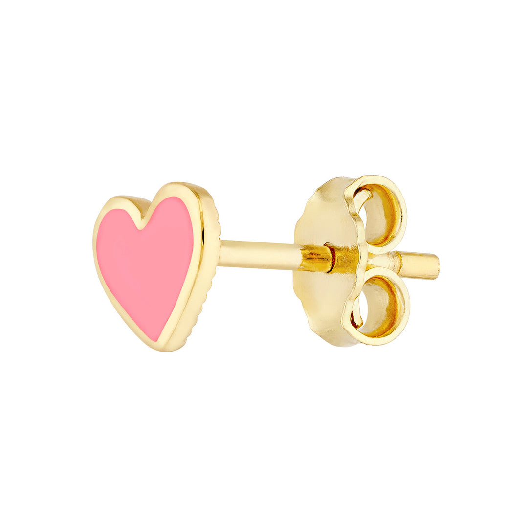 Pink Enamel Heart Baby Stud Earrings