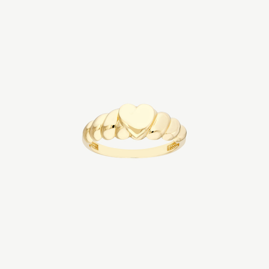 Puffed Heart Ribbed Sides Ring