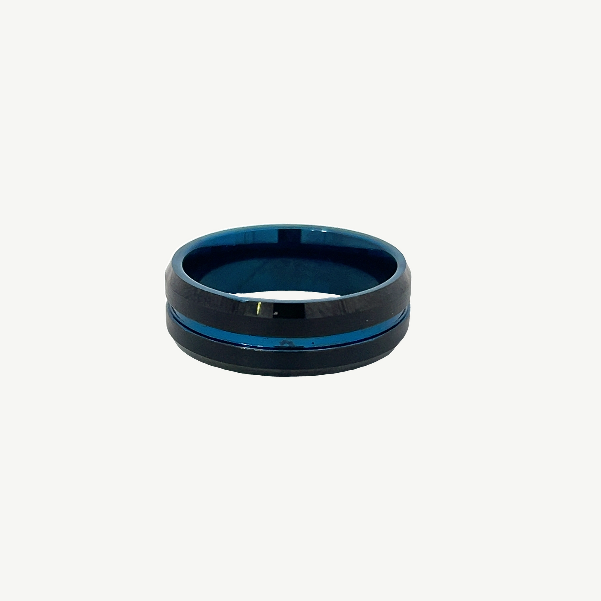 Black and Blue Grooved Ring