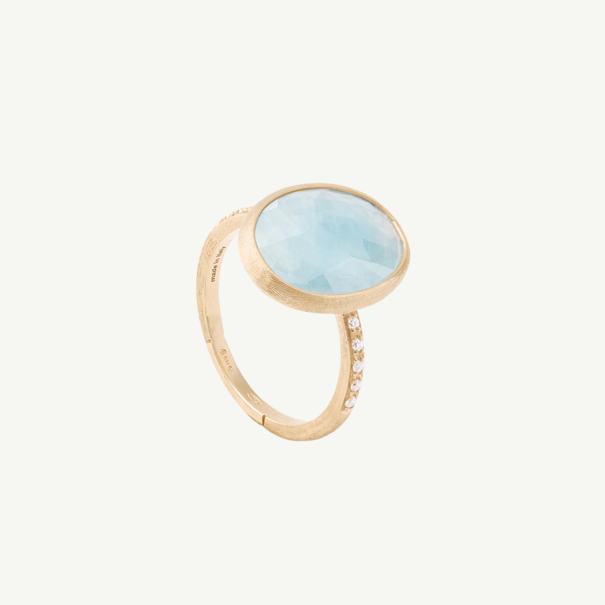 Yellow Gold Aquamarine Ring with Diamond Pavé Shank