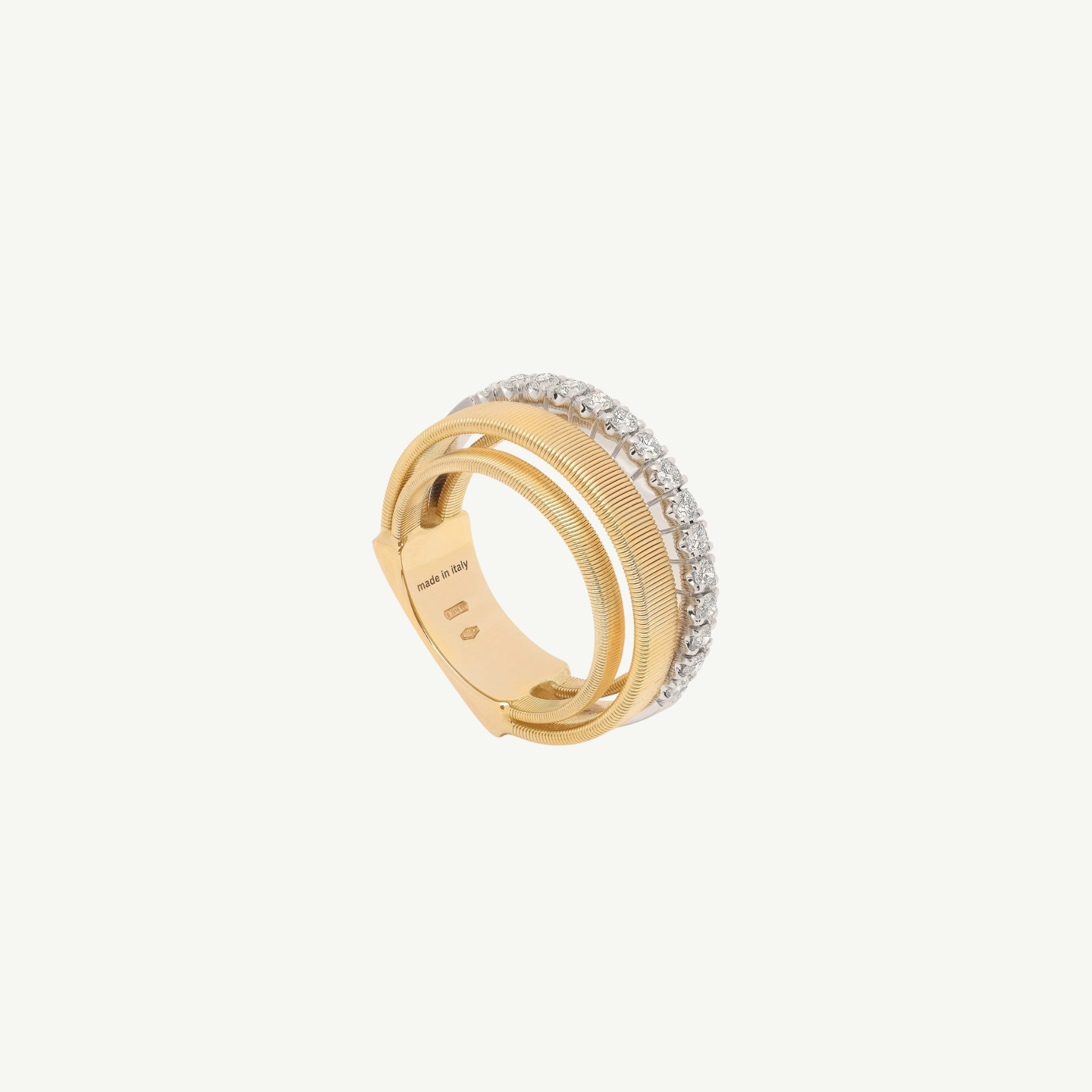 Masai Gold 4-Strand Coil Ring With Diamond Pavé Band