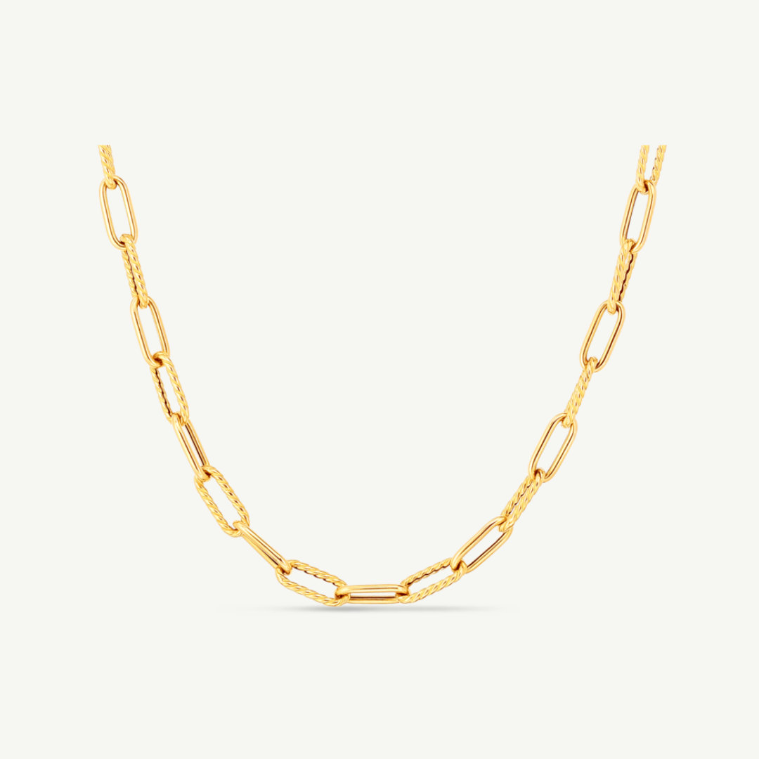 Designer Gold Alternating Polished And Fluted Paperclip Link Chain