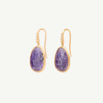 Charoite or Turquoise & Diamond Accent Drop Earrings