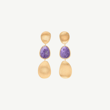 Yellow Gold Three-Drop Charoite Earrings