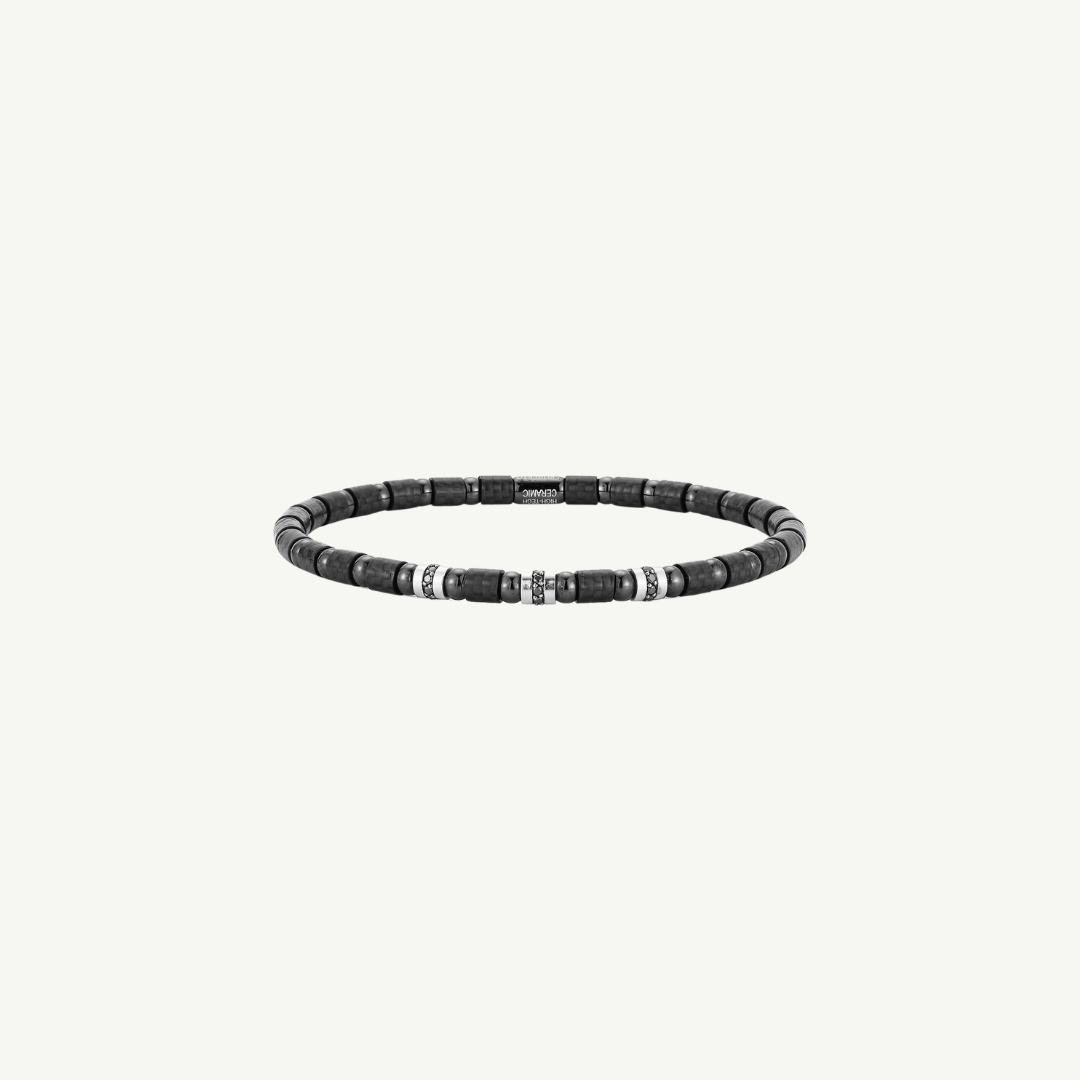 DEMEGLIO UOMO STRETCH CARBON FIBER  BRACELET WITH 3 BLACK DIAMOND SECTIONs