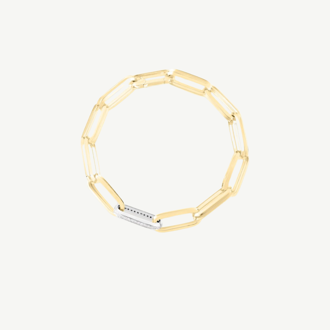 Designer Gold And Diamond Rectangular Paperclip Link Bracelet