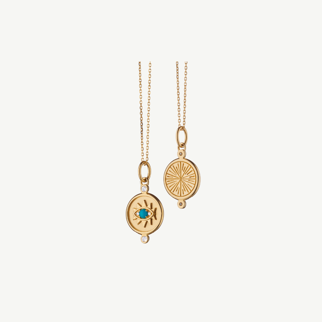 Mini "Protect" Evil Eye 18K Gold Charm
with Turquoise and Diamonds