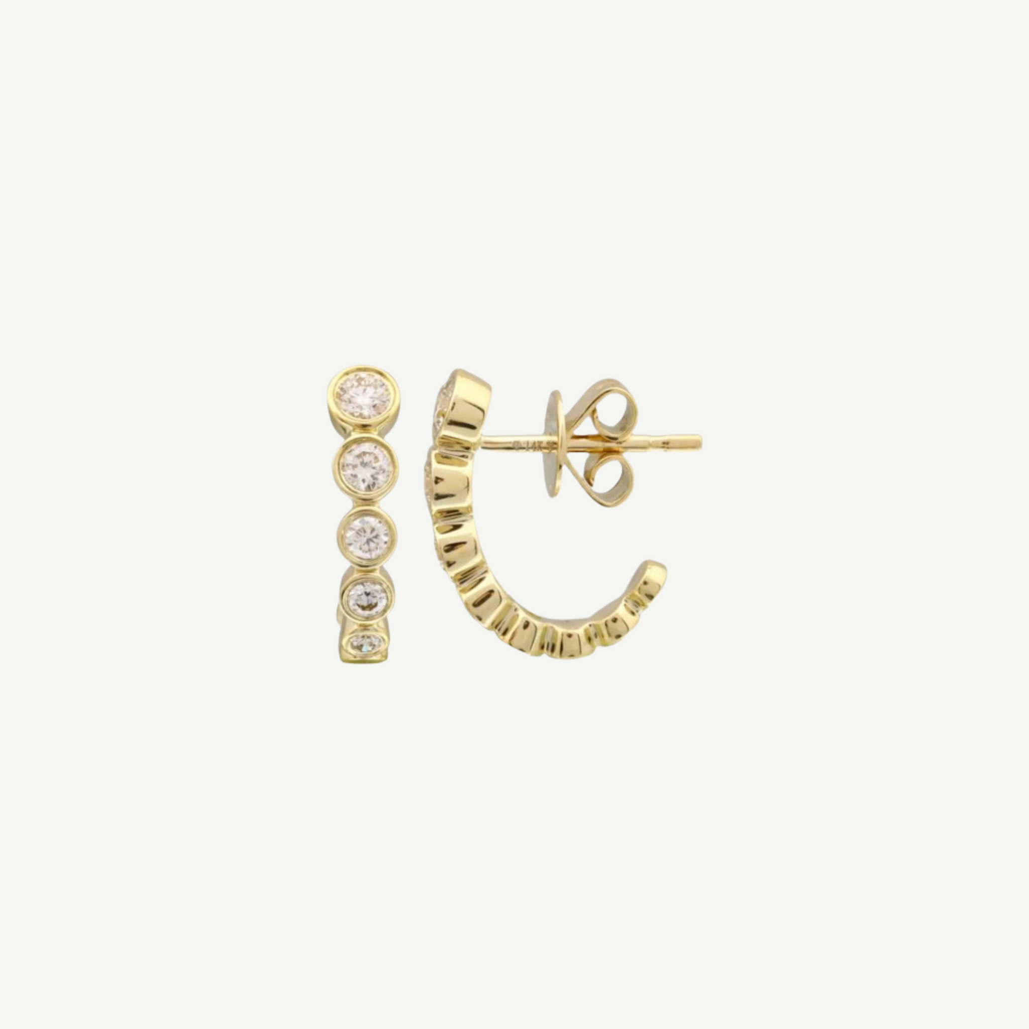 Bezel Diamond J Hoop Earrings