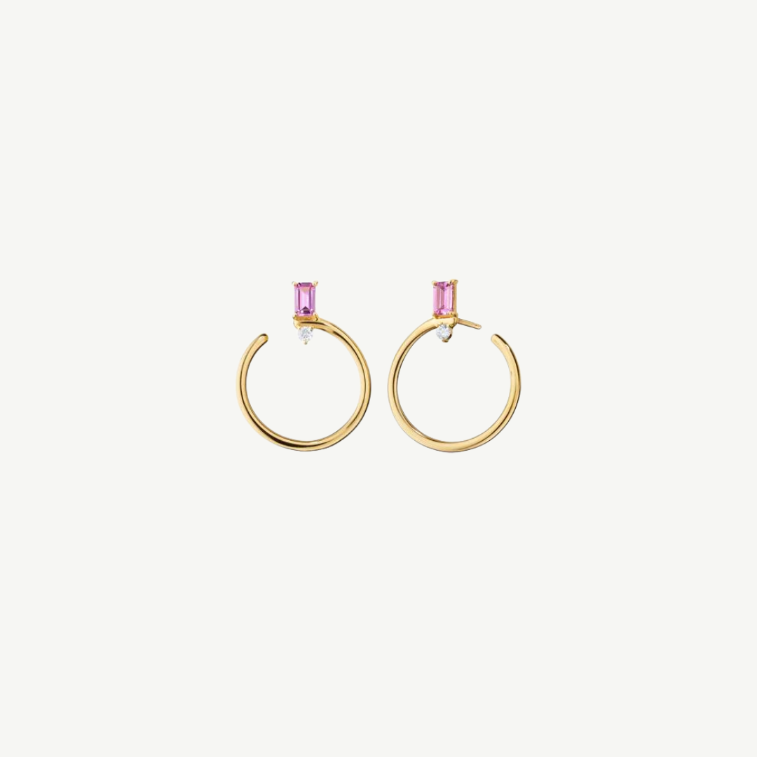 Pink Sapphire and Diamond Hoop Earrings