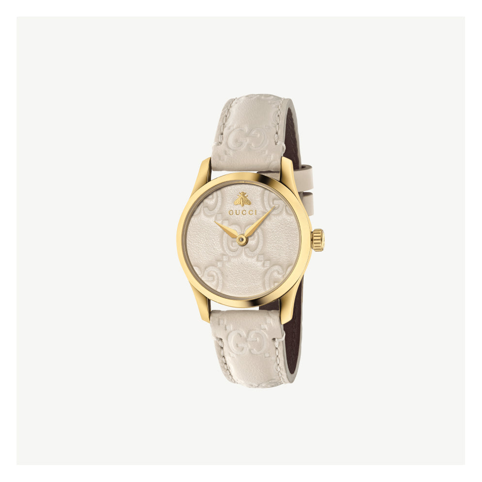 Gucci G-Timeless 27mm White Leather Watch