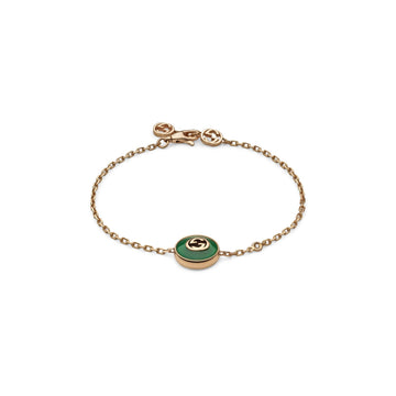 Gucci 18K Pink Gold Green Agate Disc Bracelet with Diamond Accent