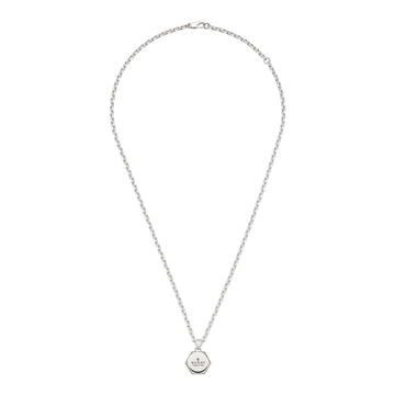 Gucci Sterling Silver Trademark Hexagon Pendant Cable Chain Necklace